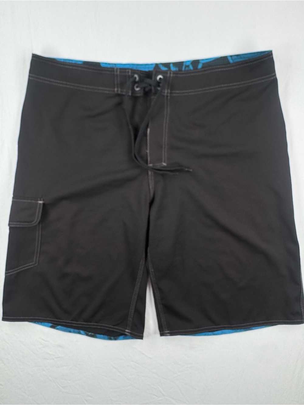 burnside Black Swim Trunks with Blue Tropical Lining